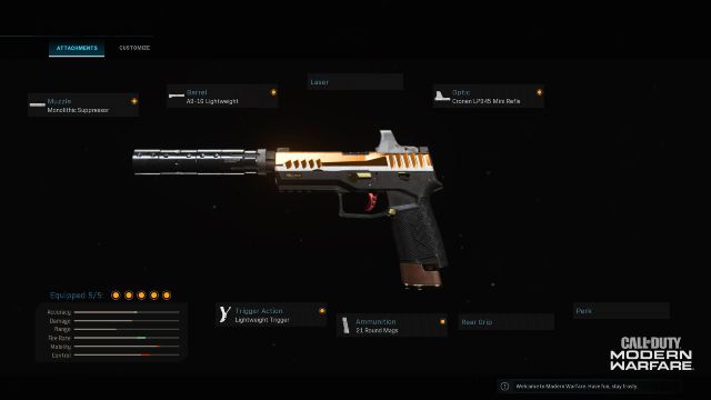 Orange Pistol Equipped With Silencer And Optic