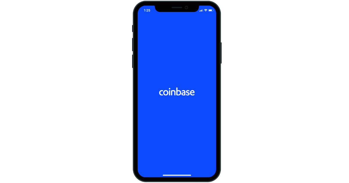 Coinbase logo on blue background on a phone