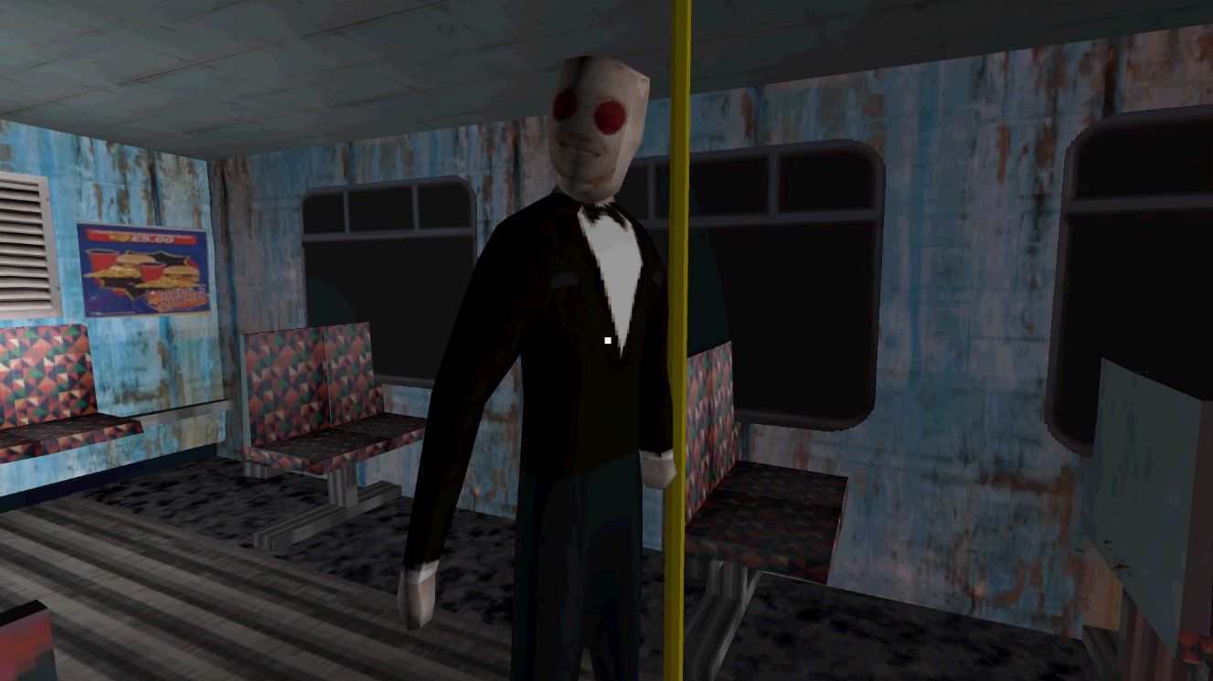 A menacing figure taunts the player during a bus ride to the laundrette in Bloodwash.