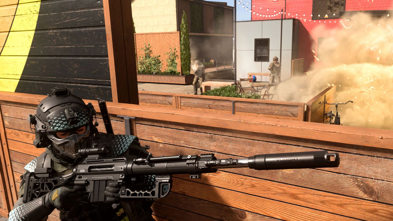Screenshot of Modern Warfare 3 player taking cover while holding a rifle