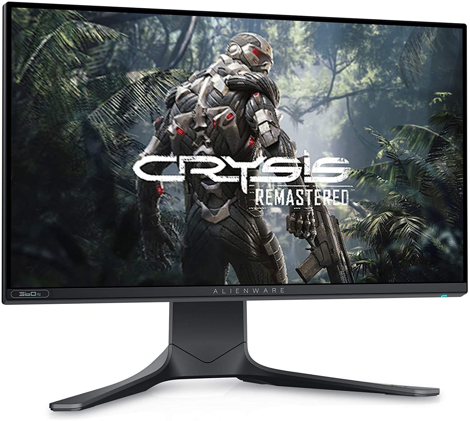 Alienware AW2521H product image of a black monitor with a character from Crysis on the display.