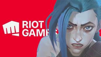 Jinx from Arcane reacting angrily to the riot games logo