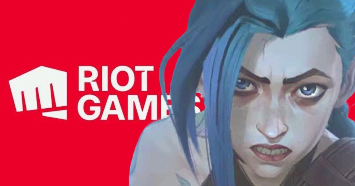 Jinx from Arcane reacting angrily to the riot games logo