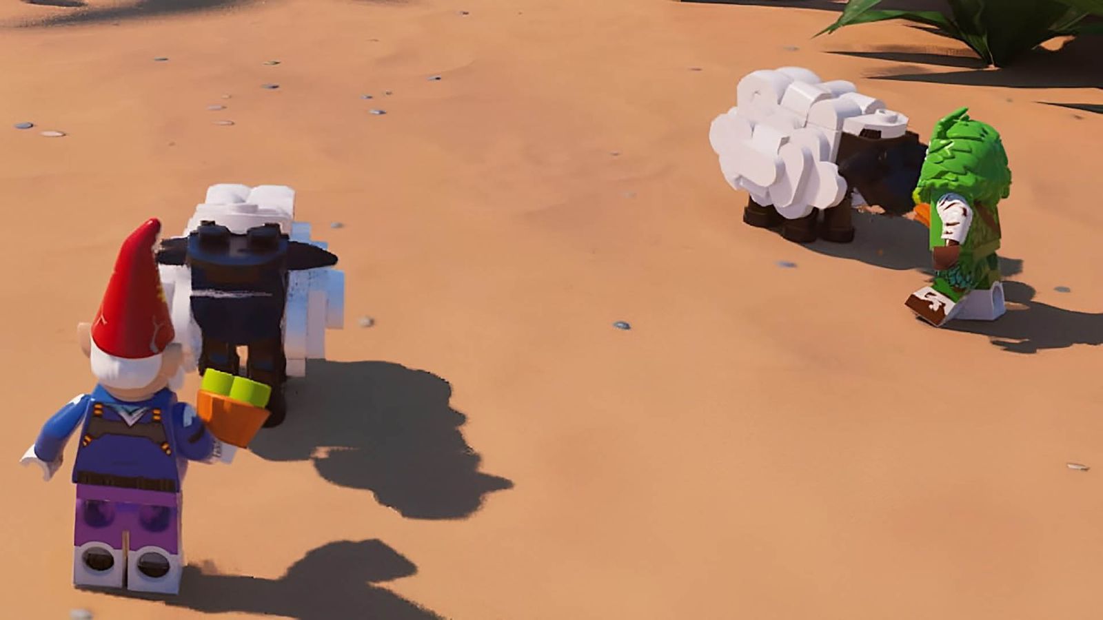 Lego Fortnite player feeding sheep with animal treats