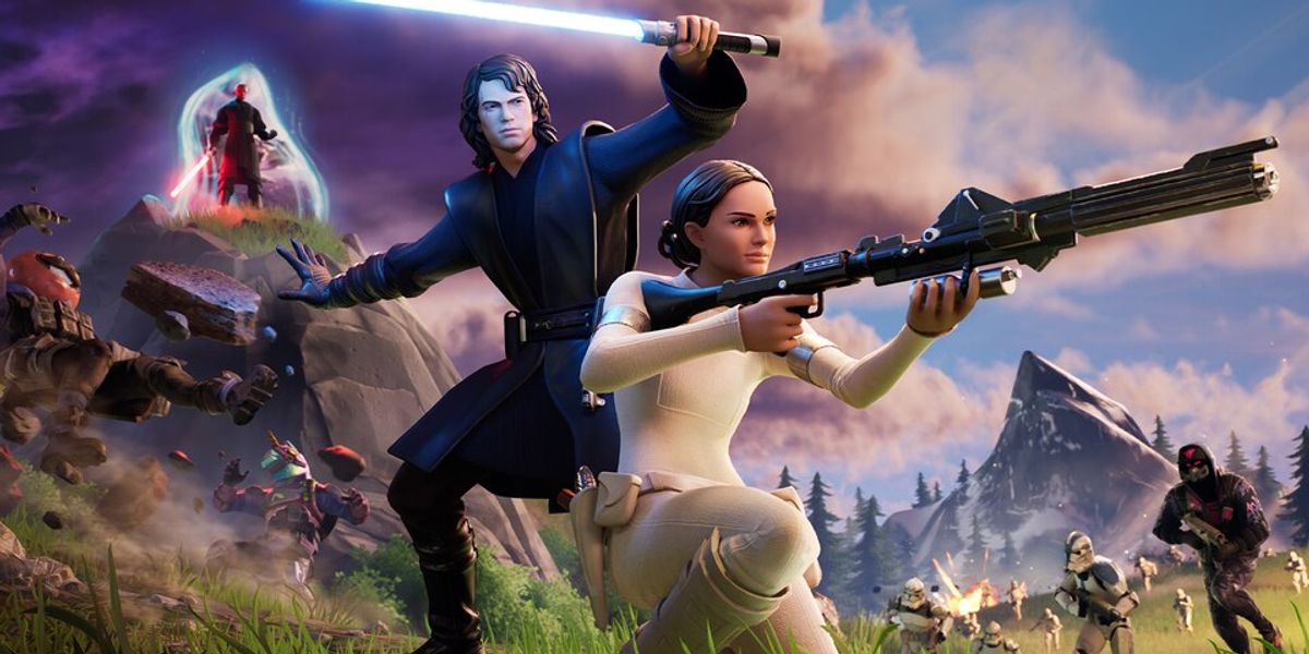 Fortnite Star Wars crossover showing Anakin and Padme