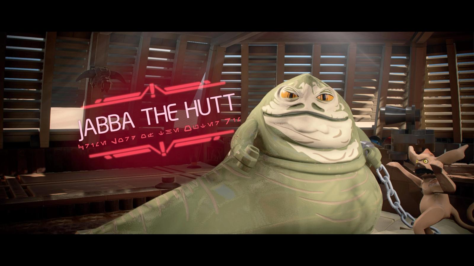 The preamble screen for the Jabba The Hutt boss fight in Lego Star Wars: The Skywalker Saga.