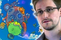Image of Edward Snowden in front Axie Infinity characters falling from the sky.