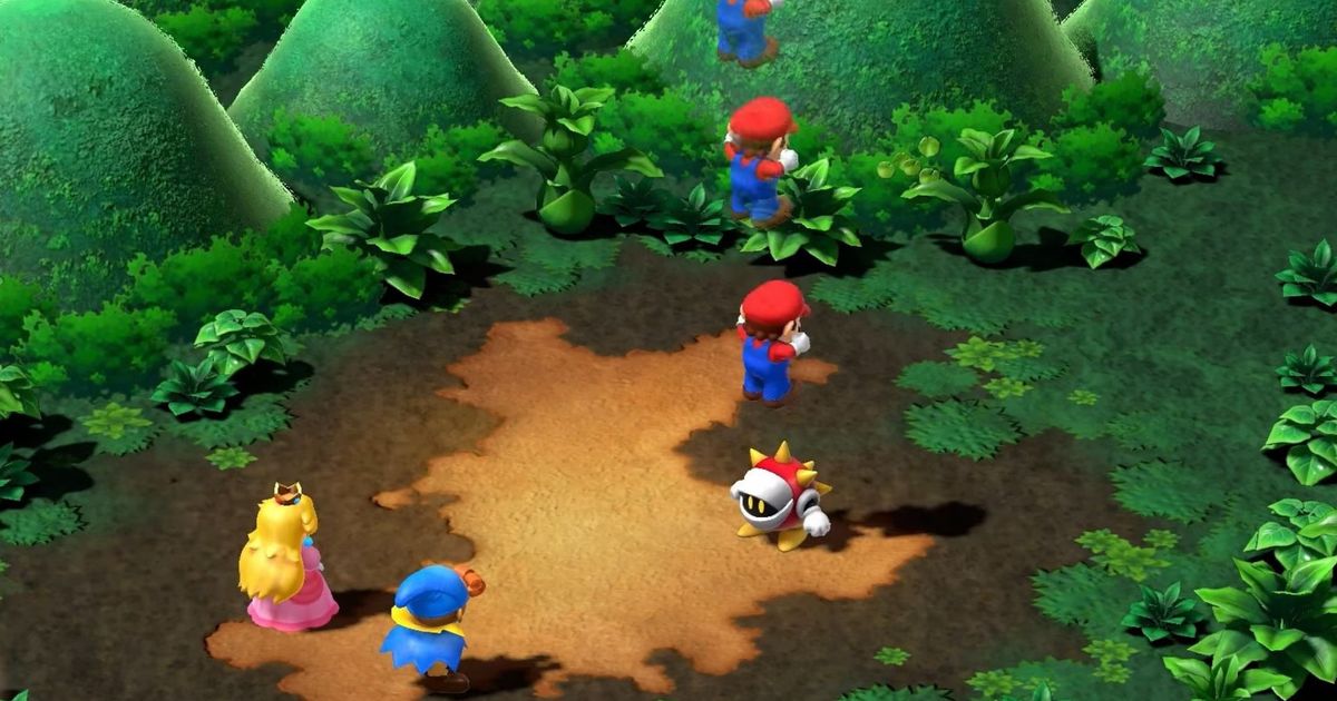 Mario jumping on a Spikey in Super Mario RPG