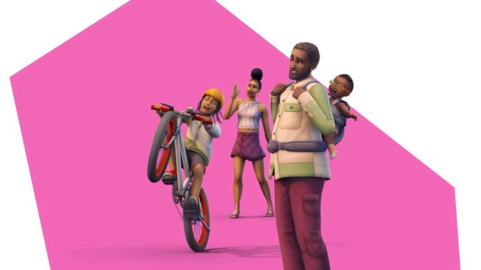 Two adults and two kids in Sims 4.