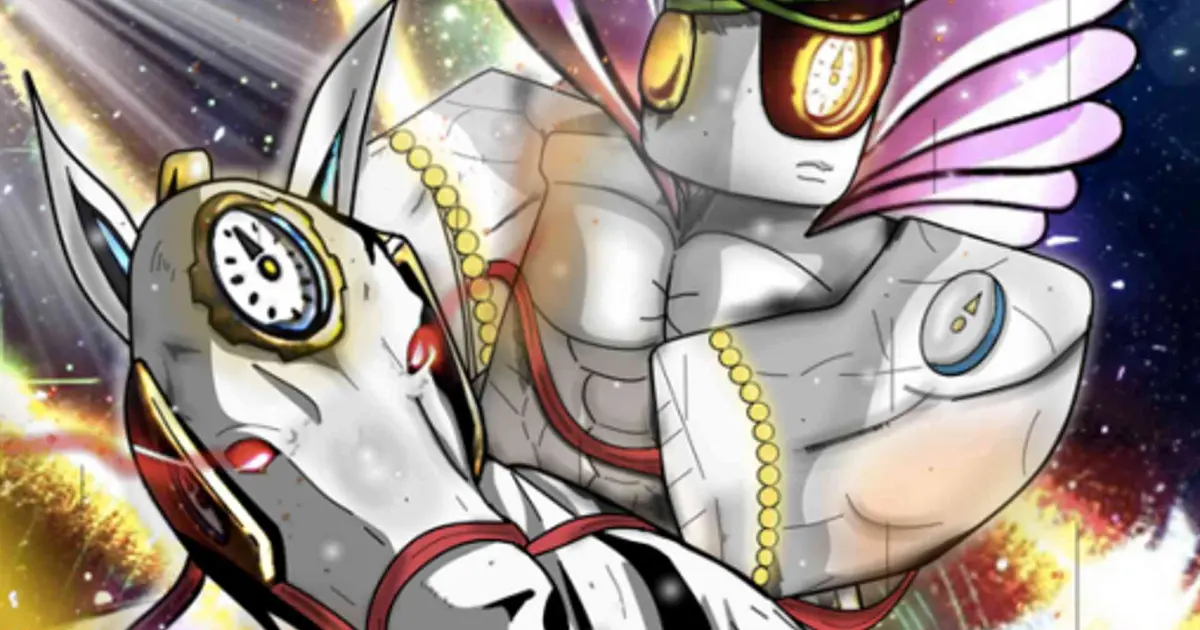 A Roblox anime character riding a horse in A Bizarre Adventure.