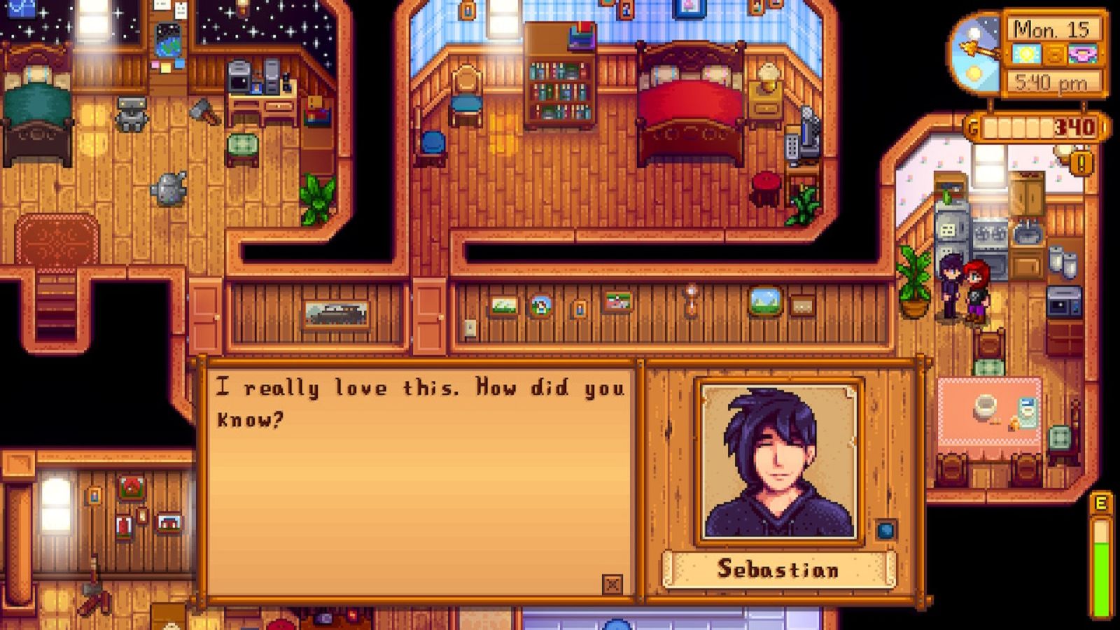 Stardew Valley character Sebastian receives a loved gift