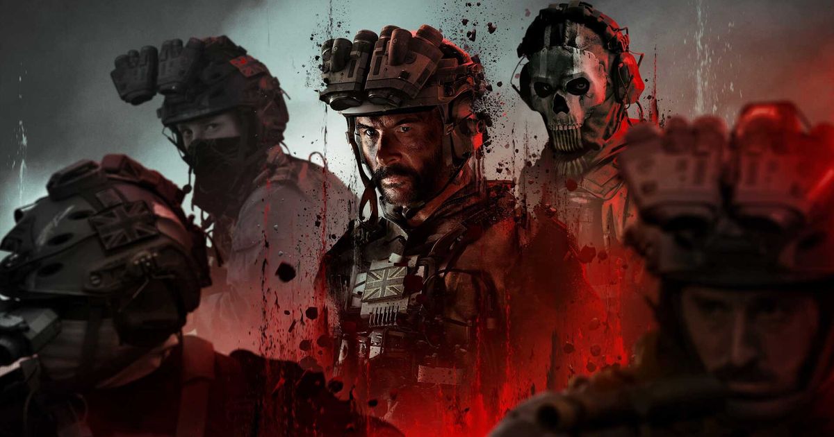 Modern Warfare 3 Captain Price and Ghost next to soldiers on red and grey background
