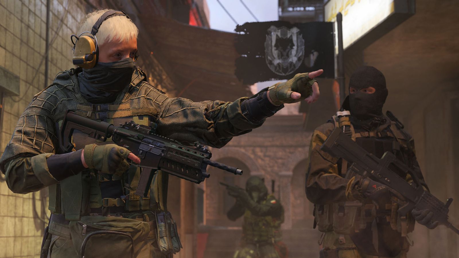 Modern Warfare 3 characters patrolling streets in tactical gear