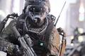 A highly tech'd soldier from Call of Duty: Advanced Warfare fighting through the streets of New York