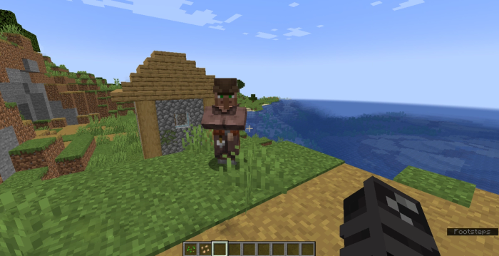 A Minecraft Fletcher standing on a grassy plain. 