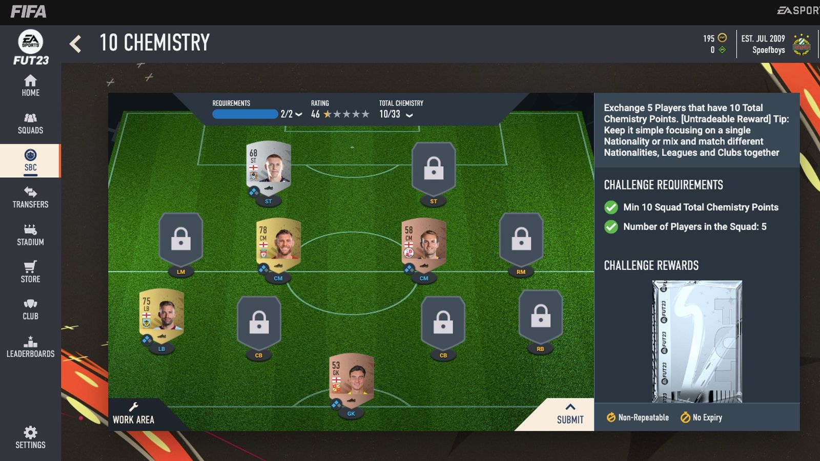 Image of the 10 Chemistry SBC in FIFA 23.