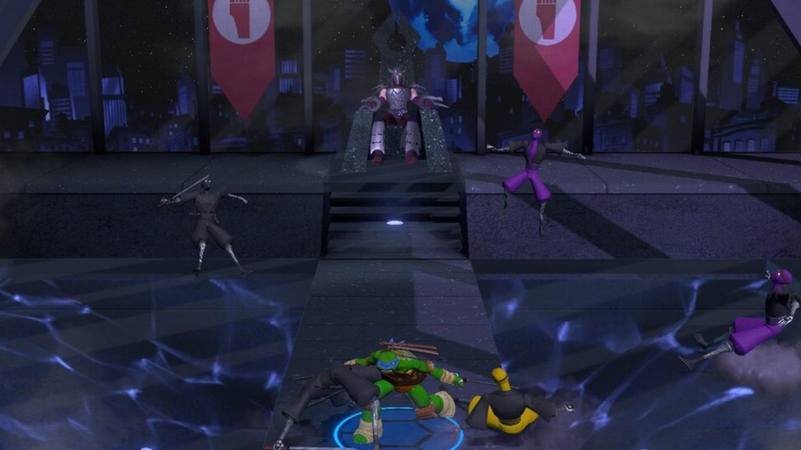 Leonardo takes down Foot Clan members in TMNT Arcade: Wrath of the Mutants