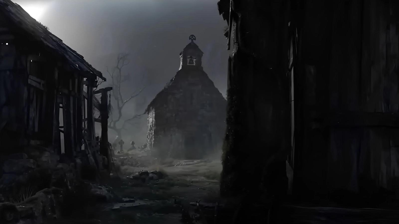 A destroyed village shown in Diablo 4 trailer.