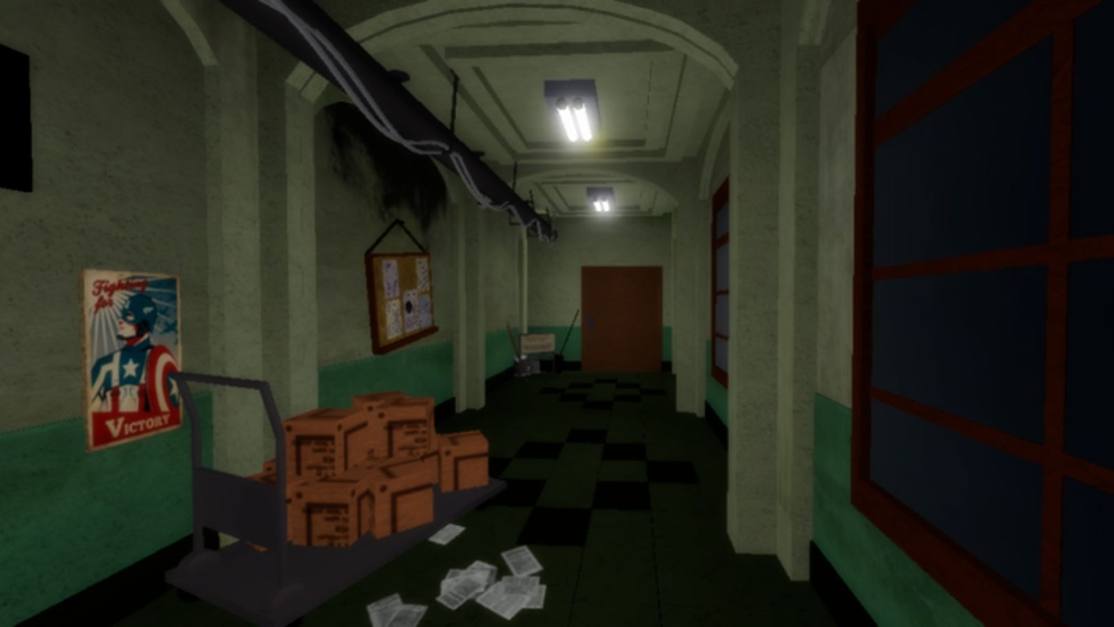 Screenshot from Resident Evil 2 on Roblox, showing the RPD hallways in Roblox form
