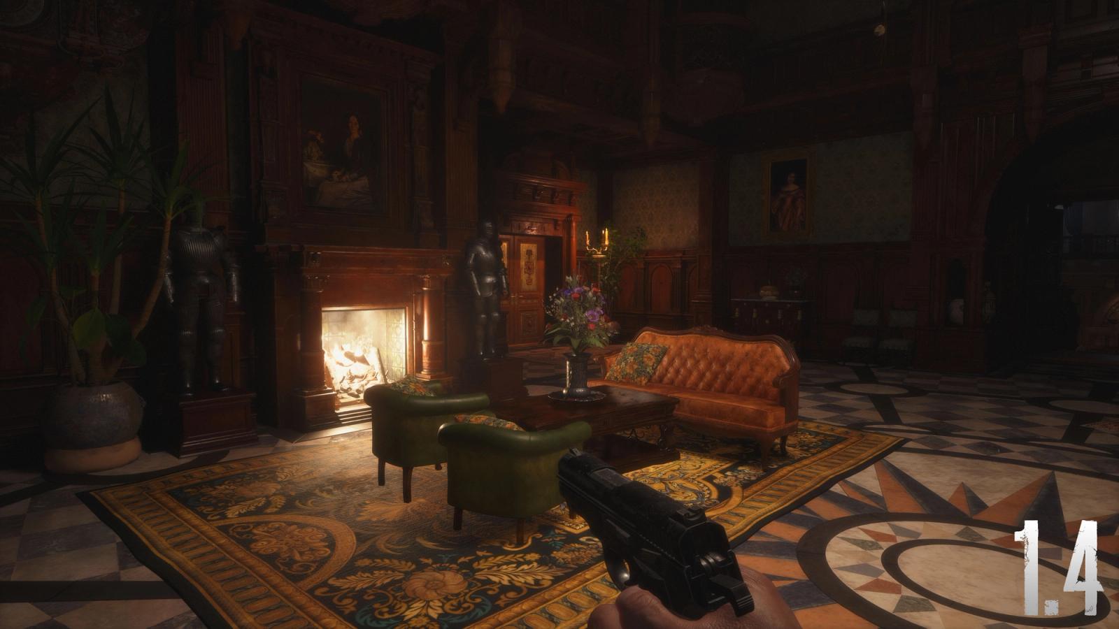 A reshaded room in Resident Evil Village.
