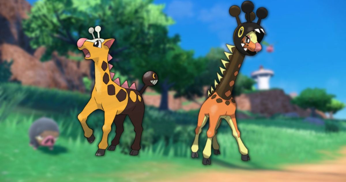 Girafarig and its evolution Farigiraf in Pokemon Scarlet and Violet