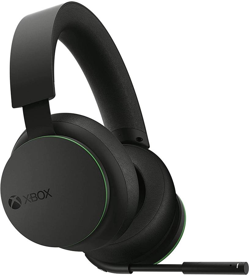 Xbox Wireless Headset product image of a black over-ear headset featuing green trim.