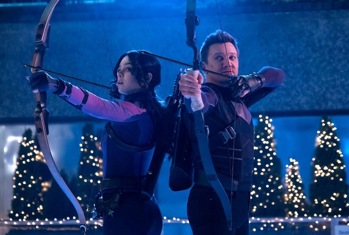 Hawkeye and Kate Bishop are aiming their bow-and-arrows.