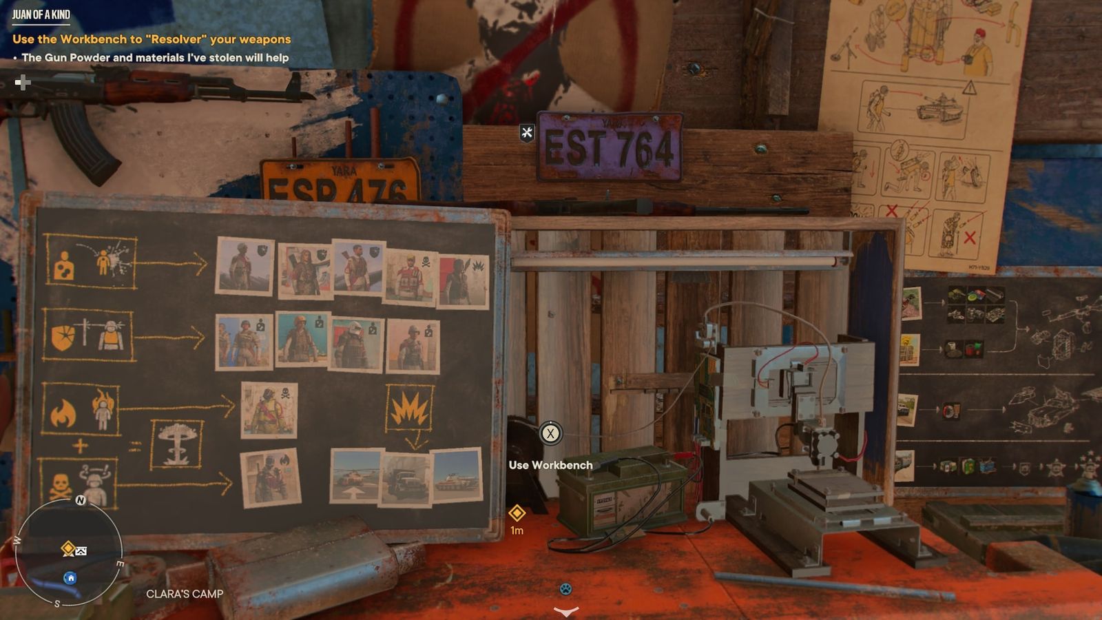A Resolver Workbench at Clara's Camp in Far Cry 6.
