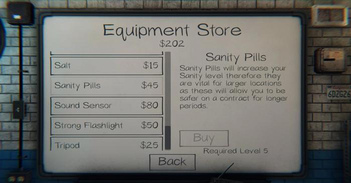 In Phasmophobia's store, Sanity Pills can be bought before going on a contract.