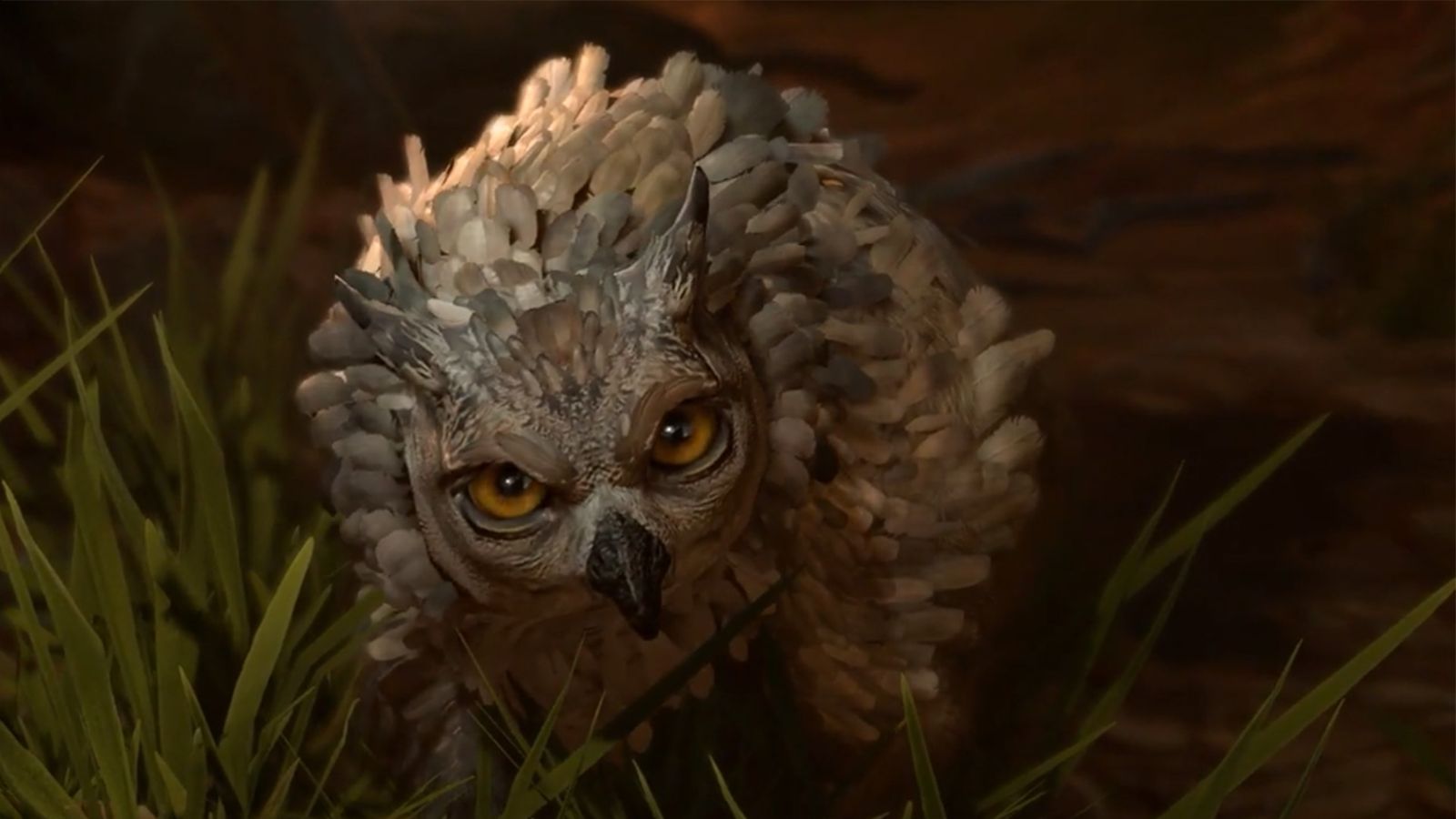 A screenshot of the Owlbear cub in Baldur's Gate 3.