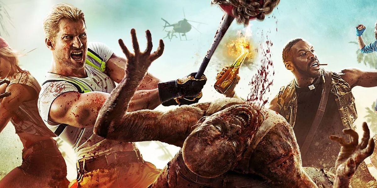 Screenshot of Ryan in Dead Island 2 hitting zombie with mace with Sam B in background