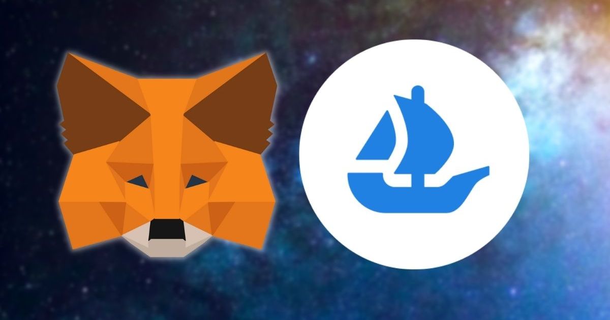 MetaMask logo next to OpenSea logo on space background