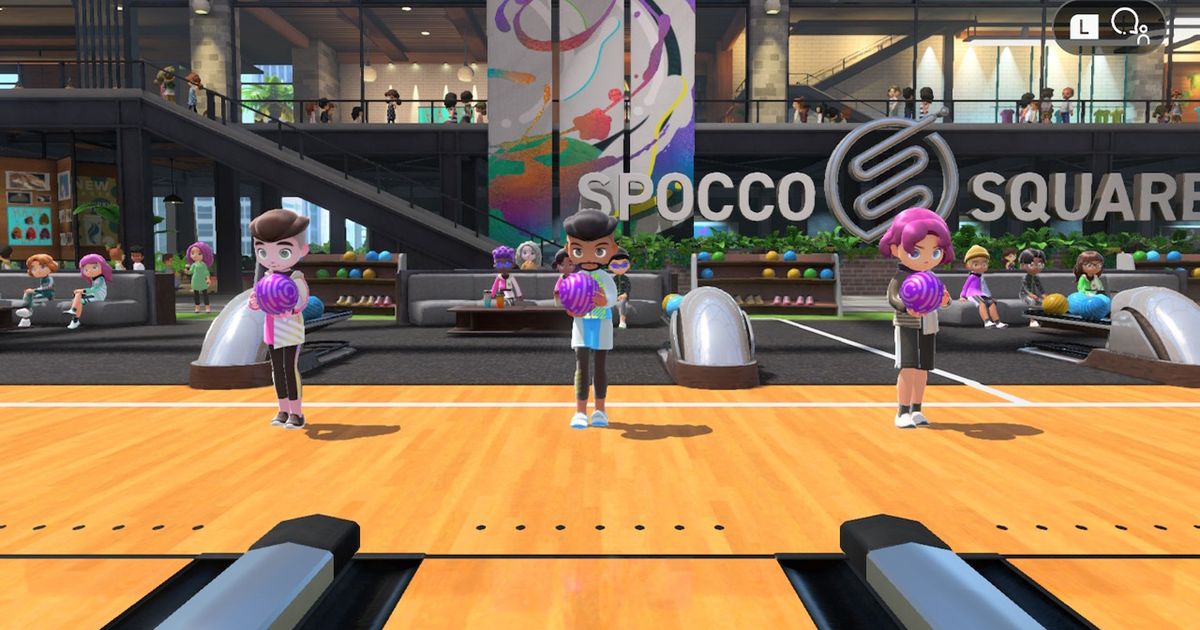 Image of three players on the bowling alley in Switch Sports.