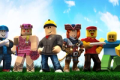 Six Roblox characters standing in a row.