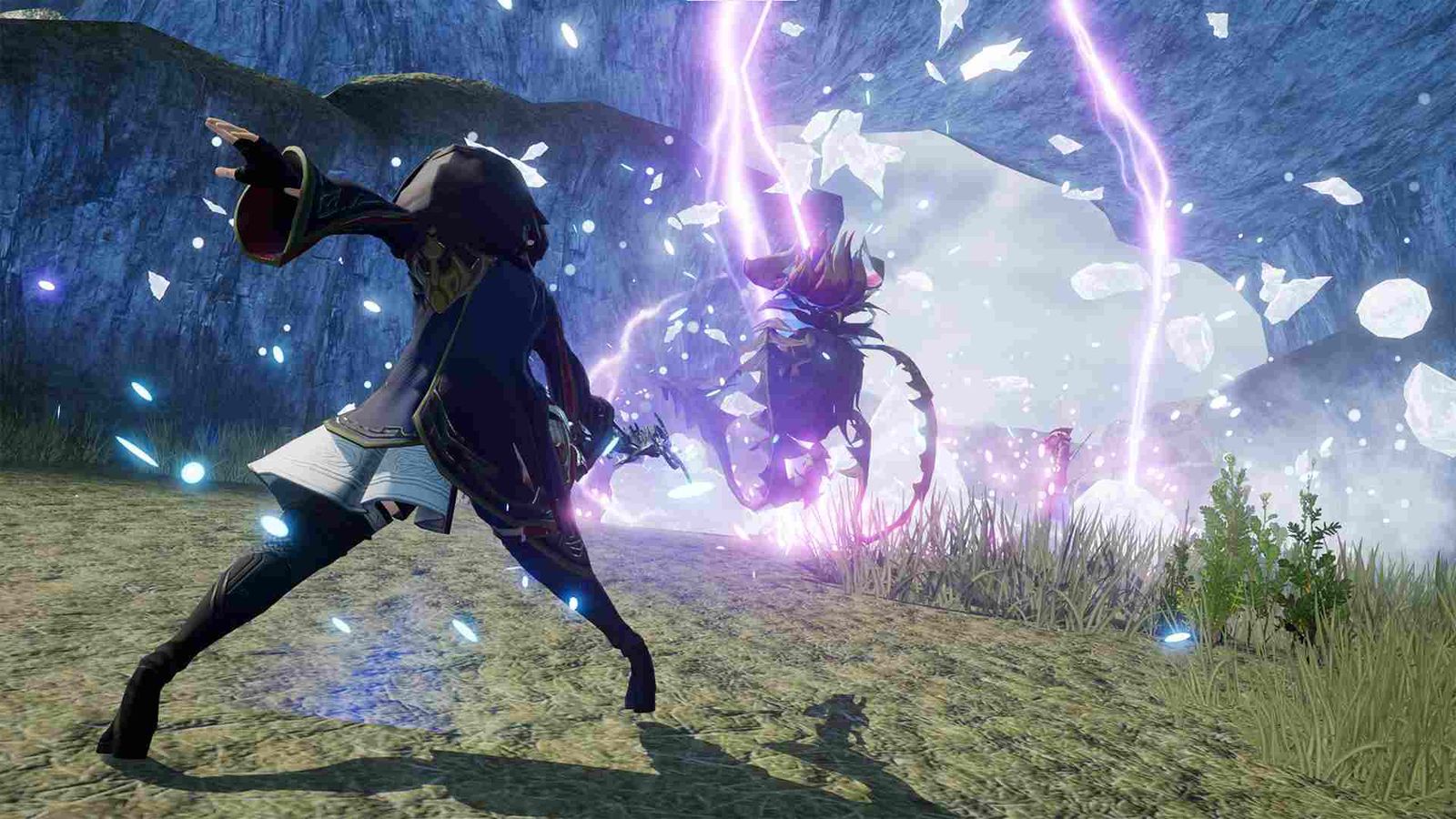 The main character performing a magical spell in Harvestella.