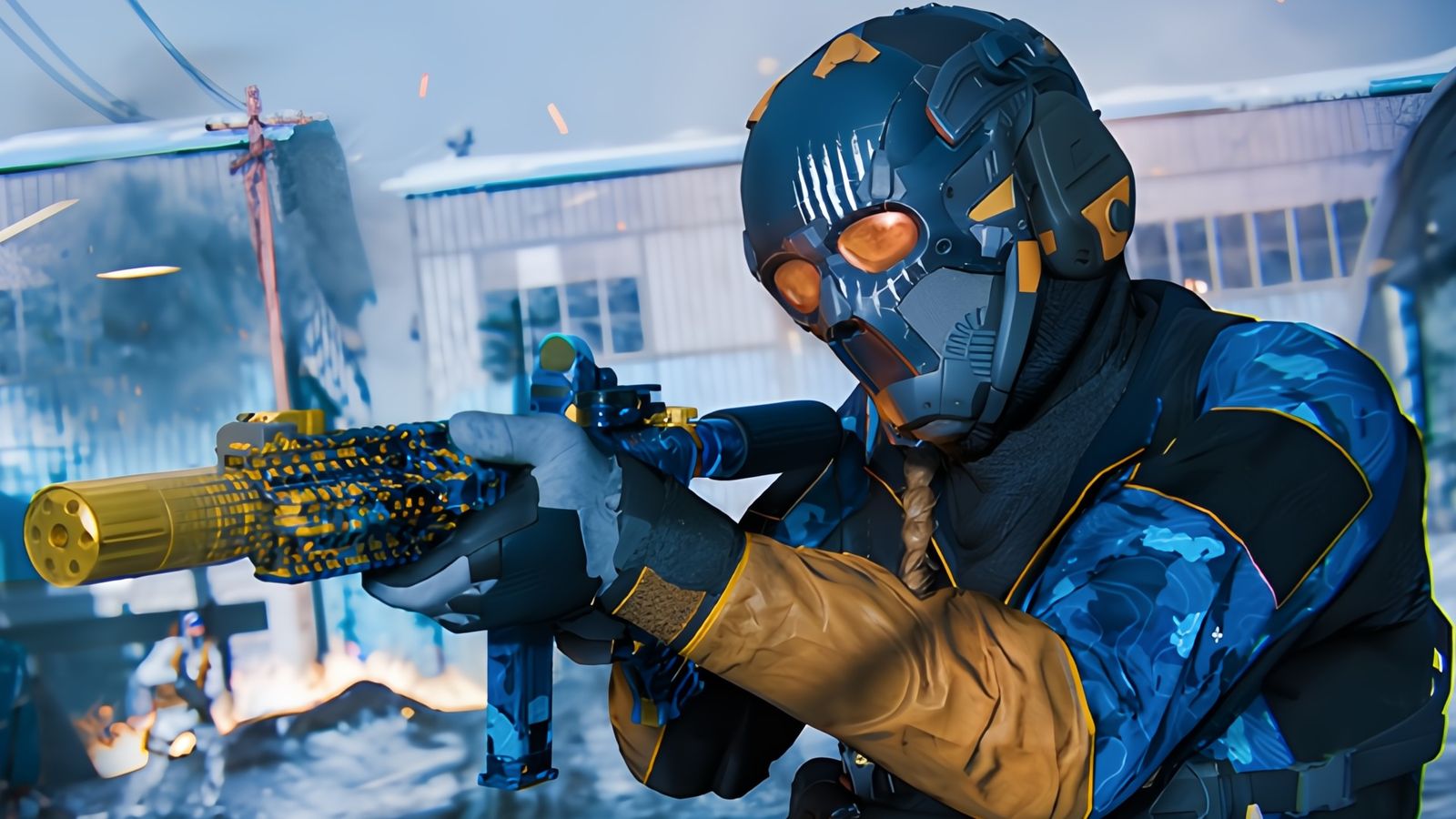 Call of Duty character wearing yellow and blue tactical gear
