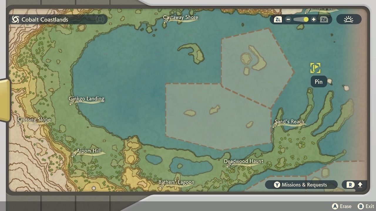 Tornadus' location in Cobalt Coastlands in Pokémon Legends: Arceus.
