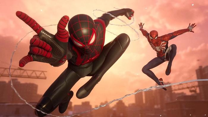 An image of Peter Parker and Miles Morales from Marvel's Spider-Man games. 