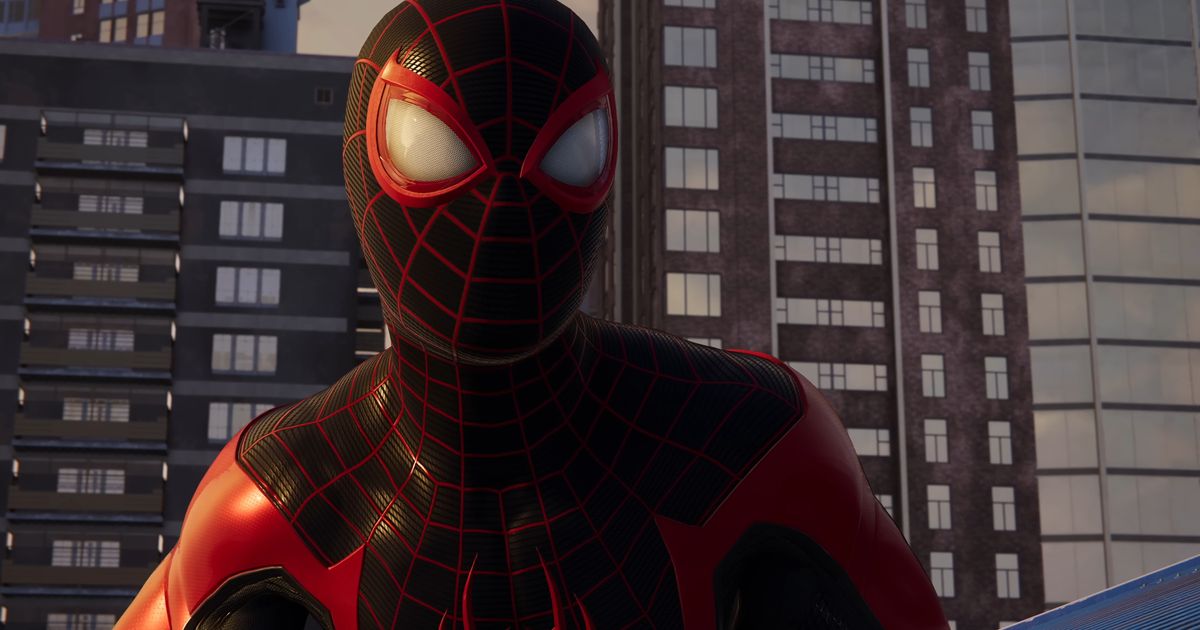 Miles Morales in his superhero suit in Spider-Man 2