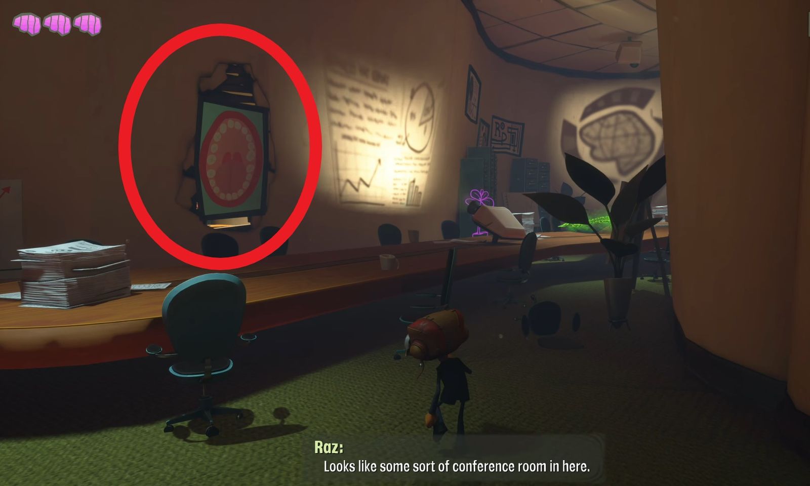 The location of the Hatbox, with a poster circled in red. The Emotional Baggage is hidden behind it.