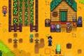 A player stands outside of their home on their farm in Stardew Valley.
