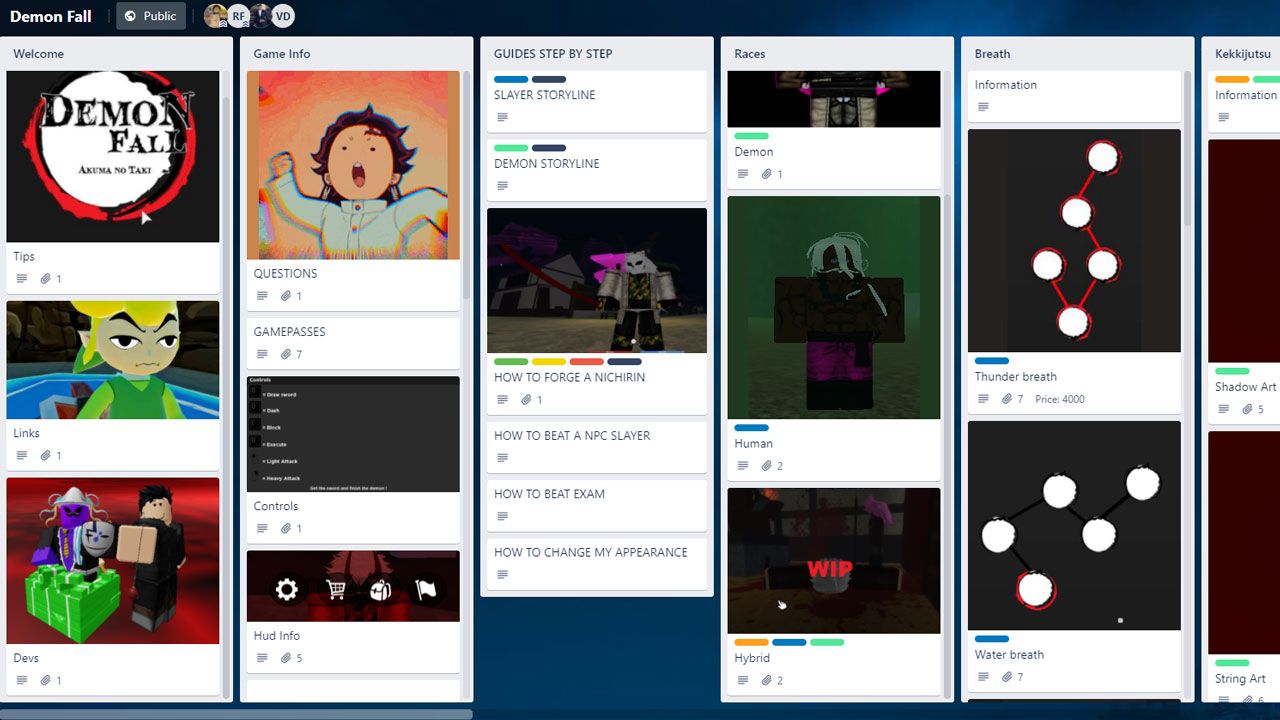 How to access the Demonfall Trello board to see upcoming updates and features.