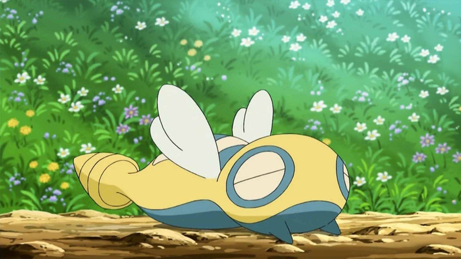 Image of Dunsparce asleep on the ground in the Pokemon anime.