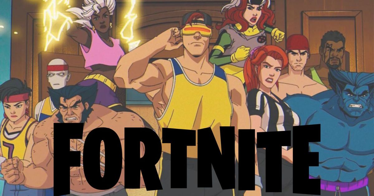 X-Men '97 cast with the Fortnite logo in front