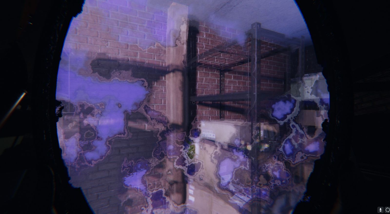 A player looks through the Haunted Mirror in Phasmophobia to reveal the ghost's room.