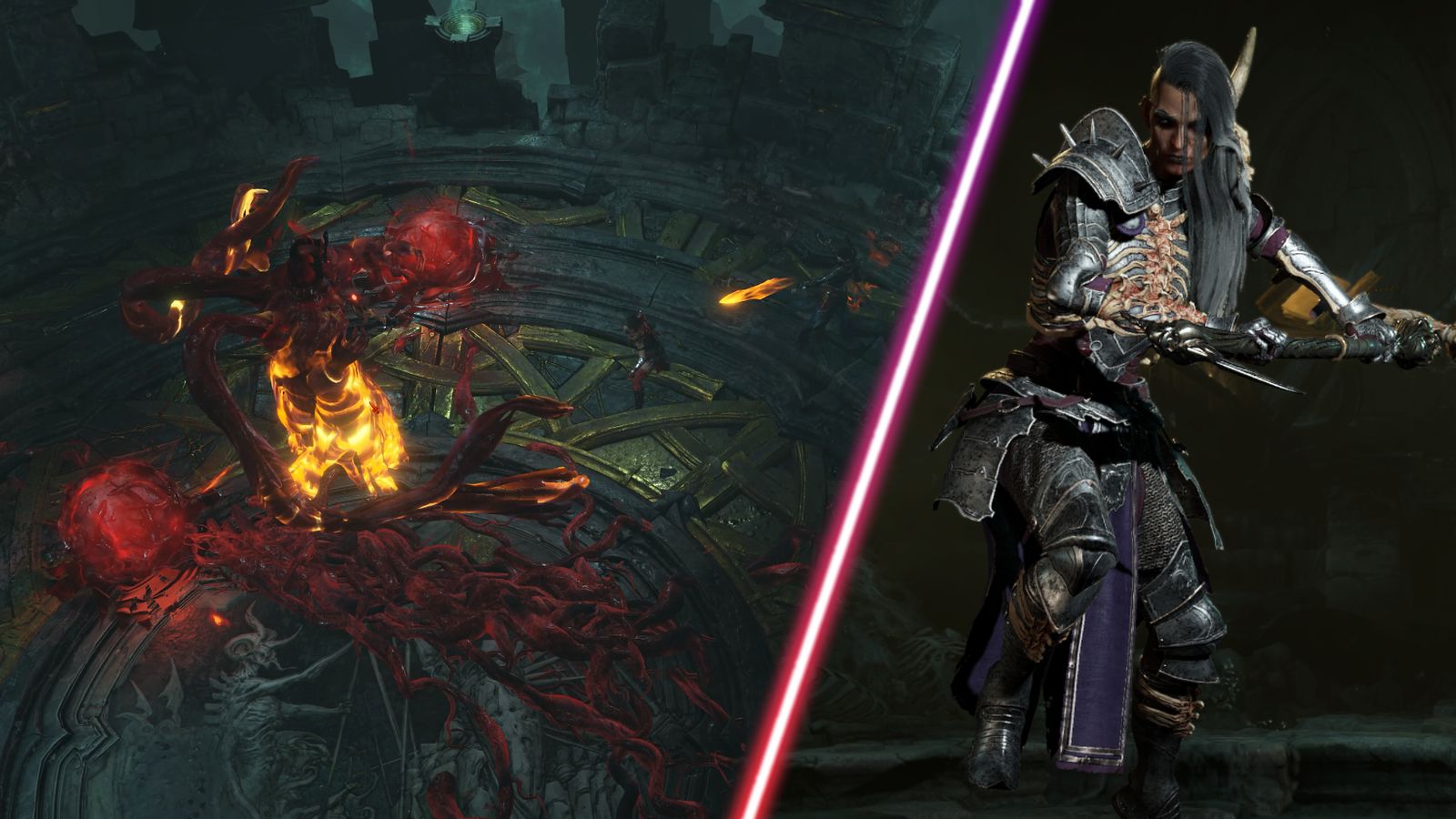 A Necromancer and some blood orbs in Diablo 4.