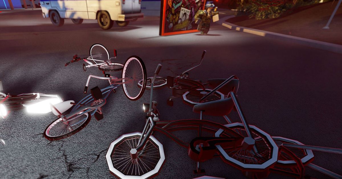 Bicycles on the floor in Roblox.