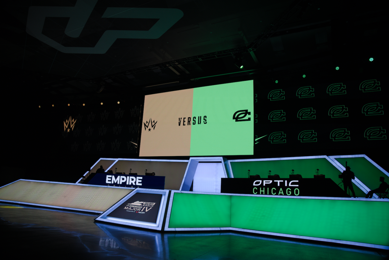 Call of Duty League Stage With Dallas Empire and OpTic Chicago Logos On Stage And Background Screen