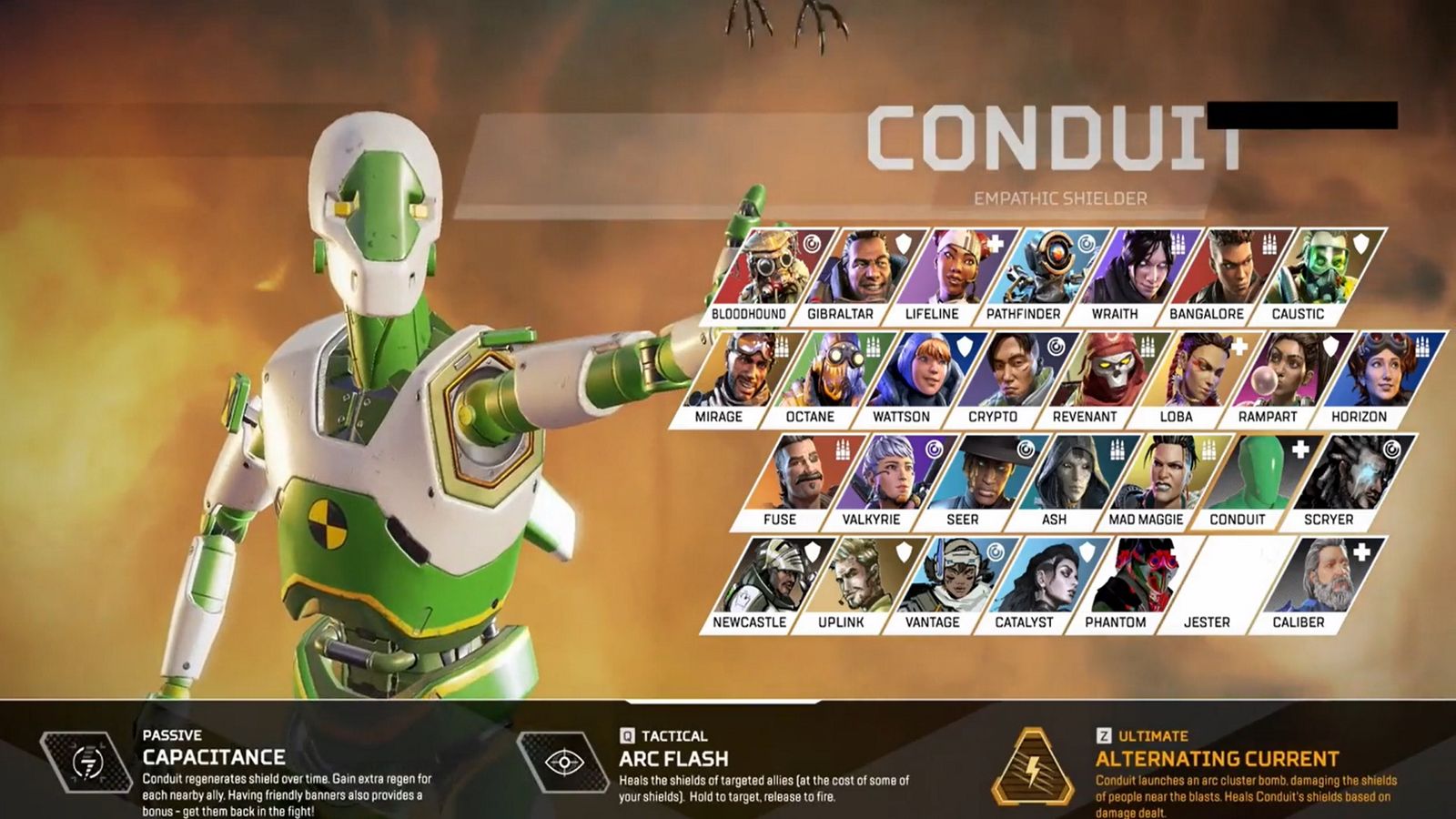 Screenshot of Apex Legends Conduit in character selection menu