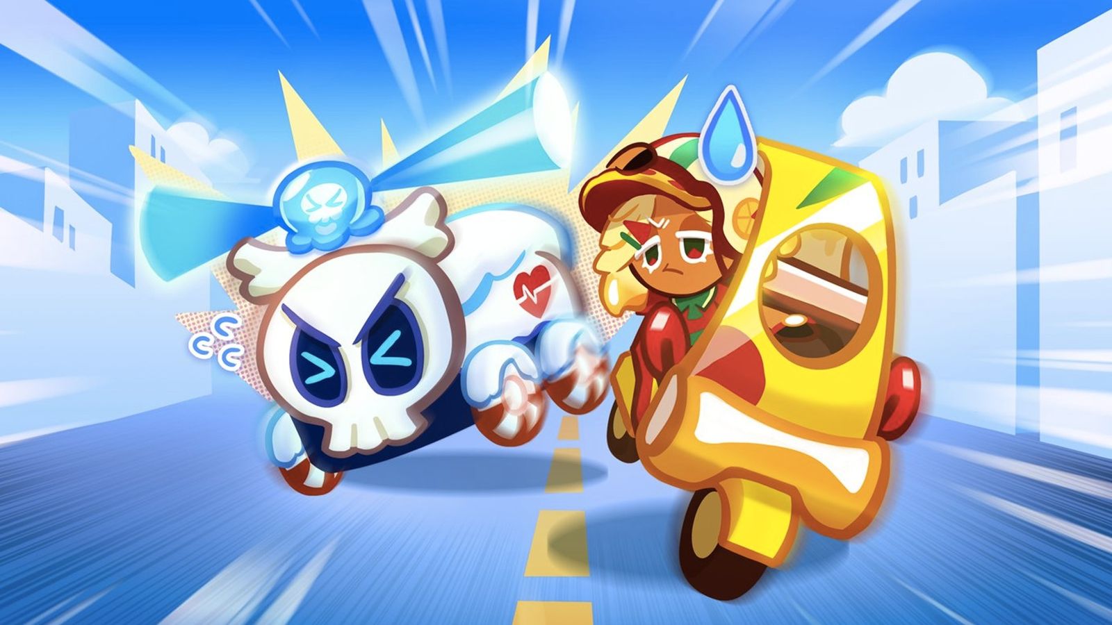 Image of a cookie running from a skull car in Cookie Run: OvenBreak.